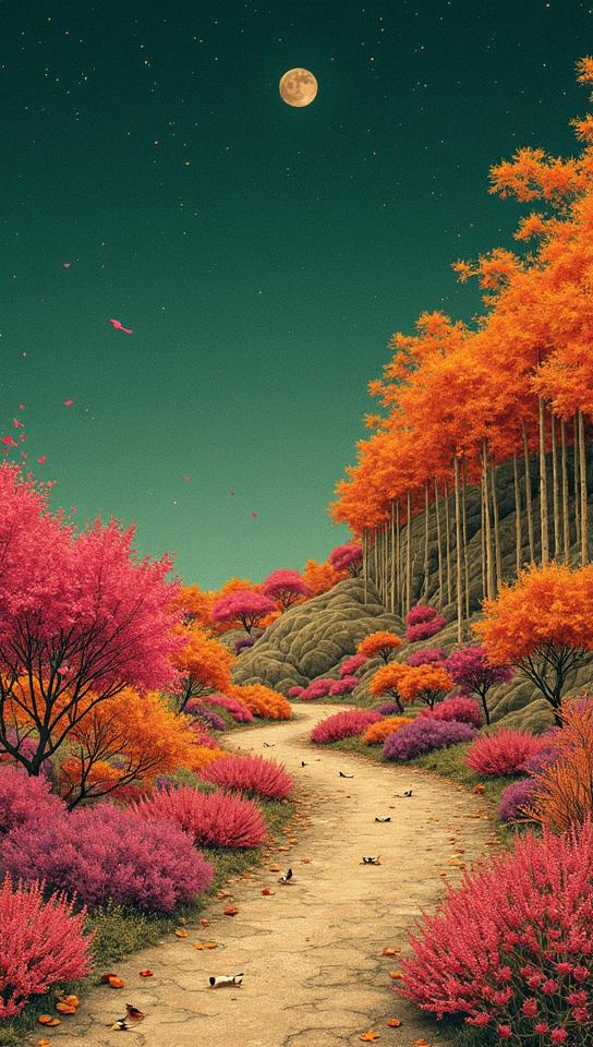 art by Junji Ito and Tran Nguyen , Photograph, magazine ready, landscape of a Fuchsia