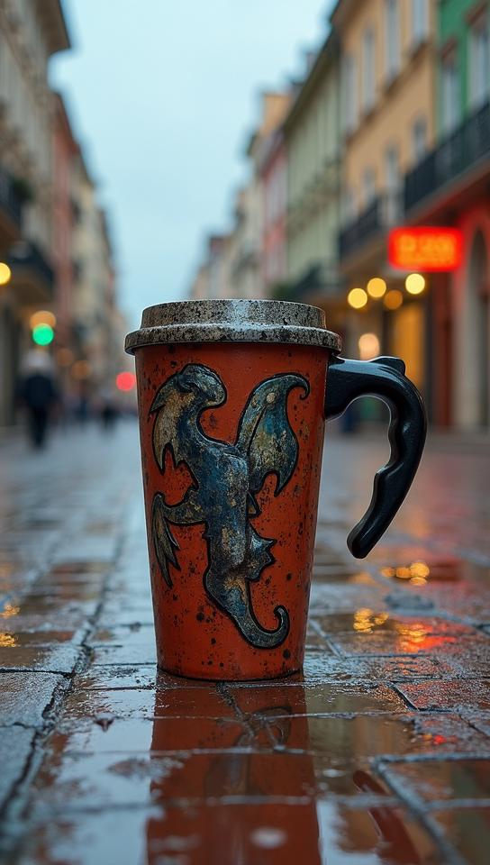 art by Cildo Meireles , installation art, elegant, side profile of a Travel mug