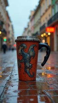 art by Cildo Meireles , installation art, elegant, side profile of a Travel mug