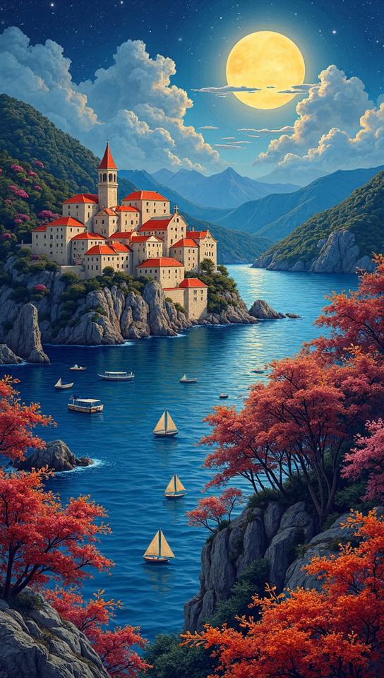 landscape of a Bizarre Dubrovnik, Simple and clean, Neo Dadaism Art, Cold Lighting