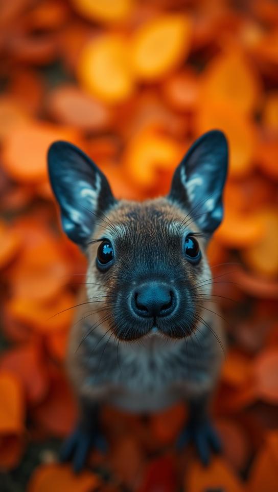 top down view of a Holy French Bulldog Beaver , autumn background, Sharp and in focus, artistic experimentation
