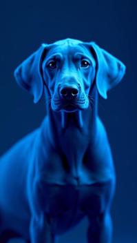 epic D Rendering, Weimaraner Puppy, Blue neon hue, adobe lightroom