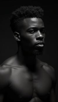 Vibrant Macho athletic Indonesian Dev Gareth , , Nigerian hair styled as The comb over fade, BW background