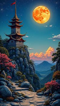 by Hiroshi Katsuragawa, intarsia inlay of a landscape of a Brume Tower, Otherworldly and Detailed, mm