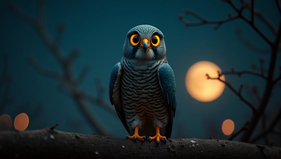 RAW photo, Nerdy Eleonora s Falcon, Moon in the night, Joyful