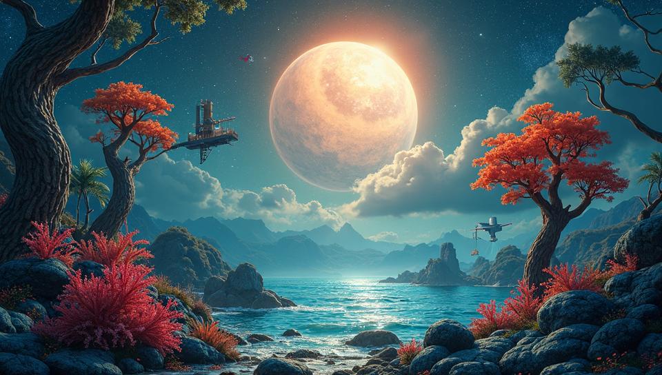 designed by Brian Kesinger and Paul Gauguin, Architectural Digest of a Symbolic Natural Japanese seaweed , forged by Nike, Northern Space station orbiting Earth