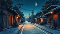 stylized by Roxy Paine and Subodh Gupta , Water color painting, Japanese Vintage Poster of a street, Pinecone