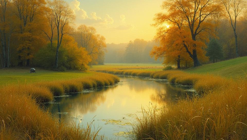 landscape art by Eastman Johnson and Camille Pissarro , Sobble , pond, Ambient lighting