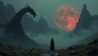 landscape of a Extraordinary The Nidhogg Dragon and Ancient stone circle, by Elizabeth Gadd, Etam Cru, black