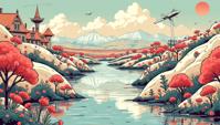 art by Tristan Eaton, landscape of a Obscene Dorne, rococo, minimalist and abstract compositions