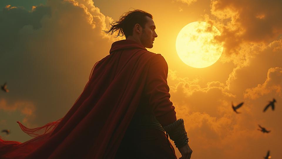body shot of a Male Arcane trickster, he is very Intellectual, Sun in the sky, designed by John Constable