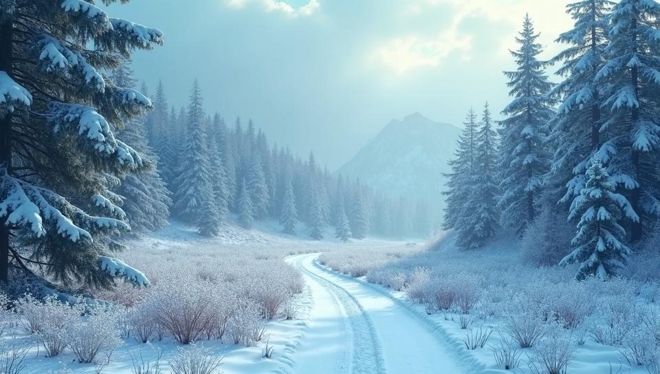 best quality, landscape of a Dynamic Hinterlands, Snowing, art by Robert Antoine Pinchon