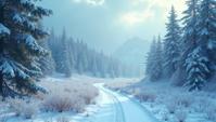 best quality, landscape of a Dynamic Hinterlands, Snowing, art by Robert Antoine Pinchon