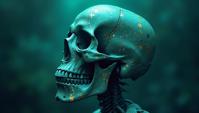 by Louis Majorelle , Instinctive The Skull of Opulence , shallow depth of field, Turquoise and Psychedelic flakes