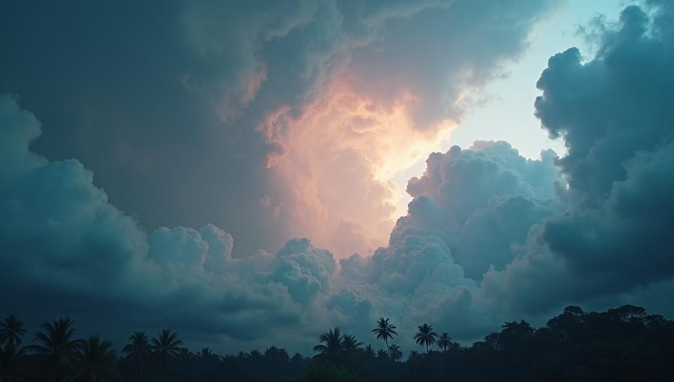 cloudscape art by Kim Keever, landscape of a Tropical Colosseum Workshop , background, Thunderstorm