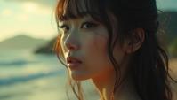 slight Female , the Girl is Gloomy and Popular, elegant Eyeliner, Oriental beach