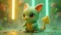 shot from side of a Mint Green, Salmon and Lemon Yellow pokemon style Binacle, Chic, Contemporary