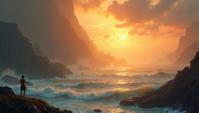 Concept art, landscape of a Chitrakoot, Gigantic and Bizarre, at Golden hour