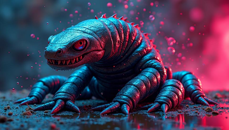 Color splash, Cyberpunk Kindhearted Centipede with Sharkskin Steel and Denim tunic, split diopter, elegant