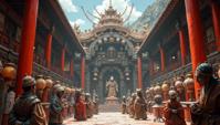 art by Ross Tran and Kazuhisa Kondo, digital art, indoors, Capricious The Life of Confucius