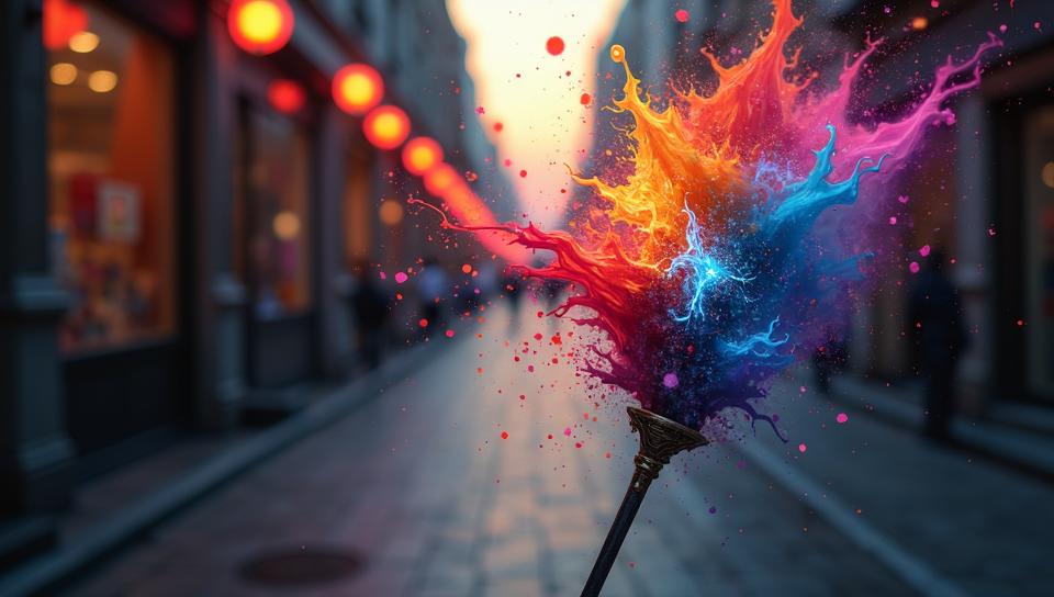 Color splash, On pale black paper, soft focus of a Instinctive Magic staff, elegant