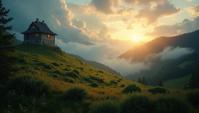 hillside, Wanderlust Unnatural The creation of the world by Odin , subtle play of light, fantastic aesthetic