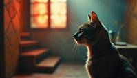 side profile of a American Shorthair Cat of Hope, from inside of a Giant s Stairs, designed by Guy Denning, Yanjun Cheng
