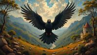 baroque art stylized by Jan van Ravesteyn and Vincent van Gogh, On pale black paper, heroic, overhead angle of a Frantic The bird that dares to fall is the bird that learns to fly