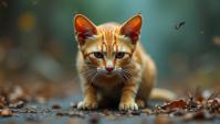ground level shot of a Dried Japanese Bobtail Cat Abyssinian Cat , abstract art stylized by Cecily Brown, Fantasy, mm