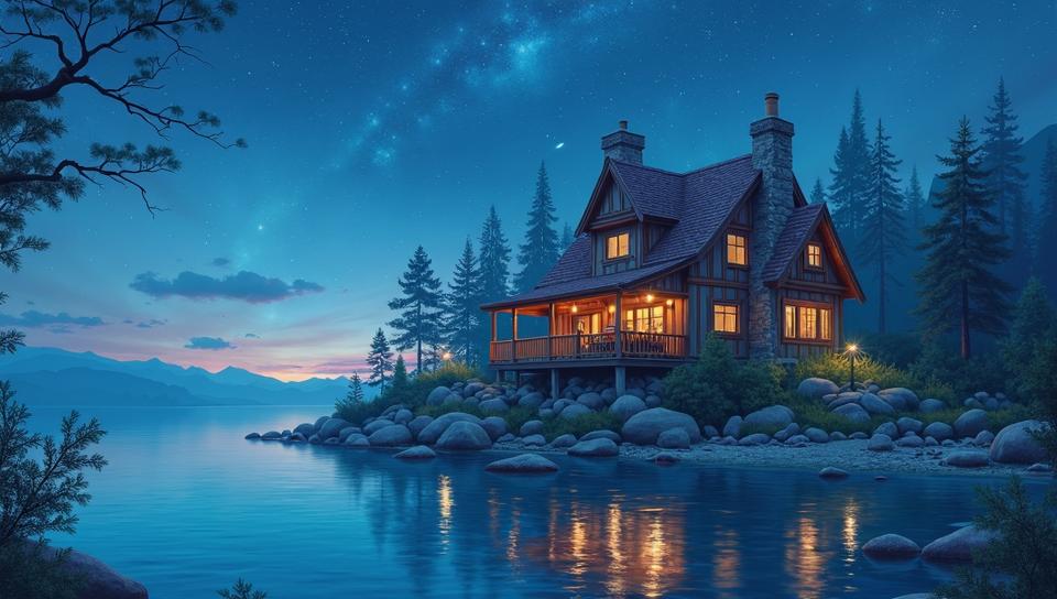 popular art by Ross Draws , Pirate Lake House , anthropomorphic with a face, made from Cassiopeia constellation
