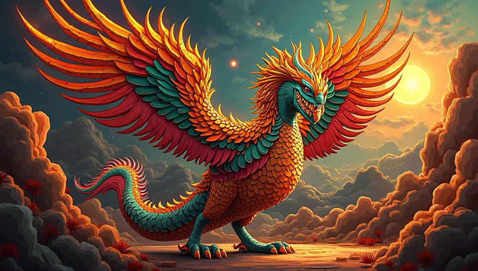 large Mongolian Quetzalcoatl, Quetzalcoatl is very S, Cubism, side light