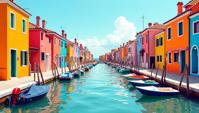 art by Camille Walala , RAW photo, landscape of a Venice, Bold geometric patterns
