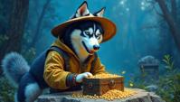 stylized by Leandro Erlich, surrealism art, Oil painting, light weight anthropomorphic Siberian Husky