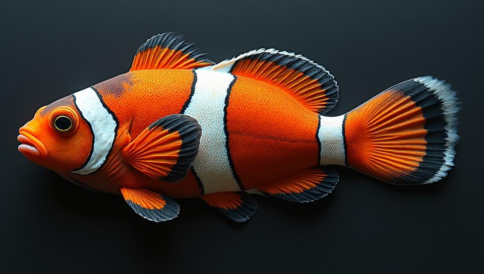 On pale black paper, Unattractive Middle Aged Clownfish, wearing Charismatic Kurta, exploring human perception and experience