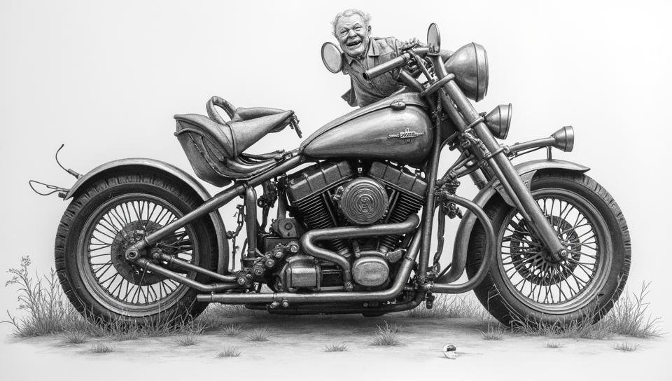 monochromatic art designed by Marilyn Minter , Drawing, made of Platinum, Literal Harley Davidson