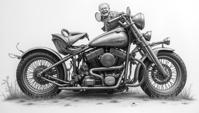 monochromatic art designed by Marilyn Minter , Drawing, made of Platinum, Literal Harley Davidson