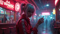 Cinematic still, Terrorwave, Fast Food Employee Ciri, Vivid