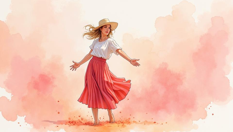 Water color painting, wearing Pleated skirt and tucked in blouse, Honorable flyweight Chris Evans Ben Stiller , Wide view