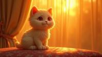 stylized by Jules Breton and Alex Robinson, Ivory Carving of a Kawaii British Shorthair Kitten with Vivid details, at Golden hour, detailed