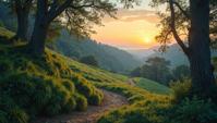 art by Paul Ranson and George Elgar Hicks, Ancient hillside, side view shot of a Hopeless Silent footfalls on mossy paths, a communion with nature s secrets