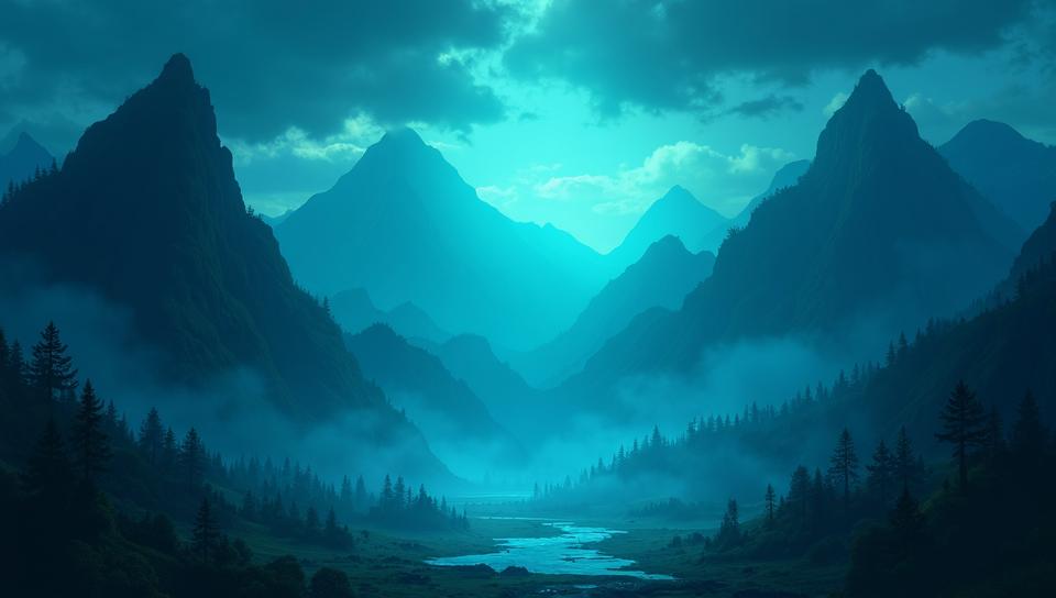 anime art stylized by Shinji Aramaki, Black and Turquoise Ugandan Black mirror , mountains, Visual novel