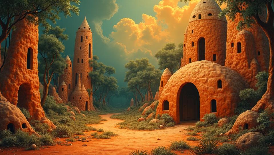 designed by Victor Brauner , landscape of a Whispering Hollow Village of the Hidden Voices, Wonderful, Visual novel