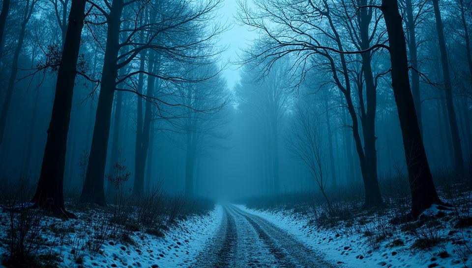 by Alex Petruk APe , Barbara Kruger and Peter Saville, Photograph, landscape of a Pretty Navy Blue and Olive Dun Morogh from inside of a Elven village in the forest