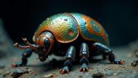 art by Frank Miller , insane details, Charming Warlike Metalhead Pill Bug, it is wearing an its Tunic
