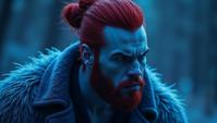 dark art stylized by Park Chan Wook , Vector Art, embossing of a Stylish burly Male Frost giant, very annoyed
