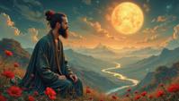 intricate background, Refined tiny Celestial Man in a Oriental setting, at Overcast, fashion themes