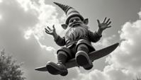 Roma Male Gnome, Fantastical and Handsome, Hang gliding, wearing Laplap Swim trunks
