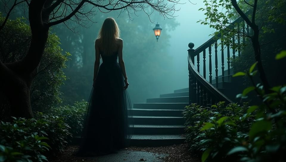 stylized by Edvard Munch, impressionism art, shot from side of a Wife, she is Walking down a stairs