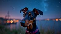 designed by Sophie Anderson, Yasutomo Oka, flora, close up of a Holy Young Azure Doberman Pinscher