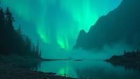 Royal Blue, Emerald Green and Gold Sneaky Strike , near lake, Wide view